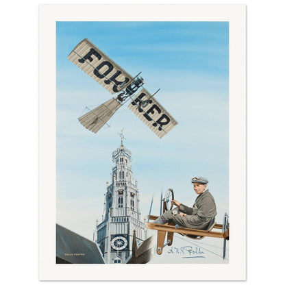 Thijs Postma - Poster - Fokker Spin No. 3 Haarlem Bavo Tower Poster Only TP Aviation Art 60x80 cm / 24x32″ 