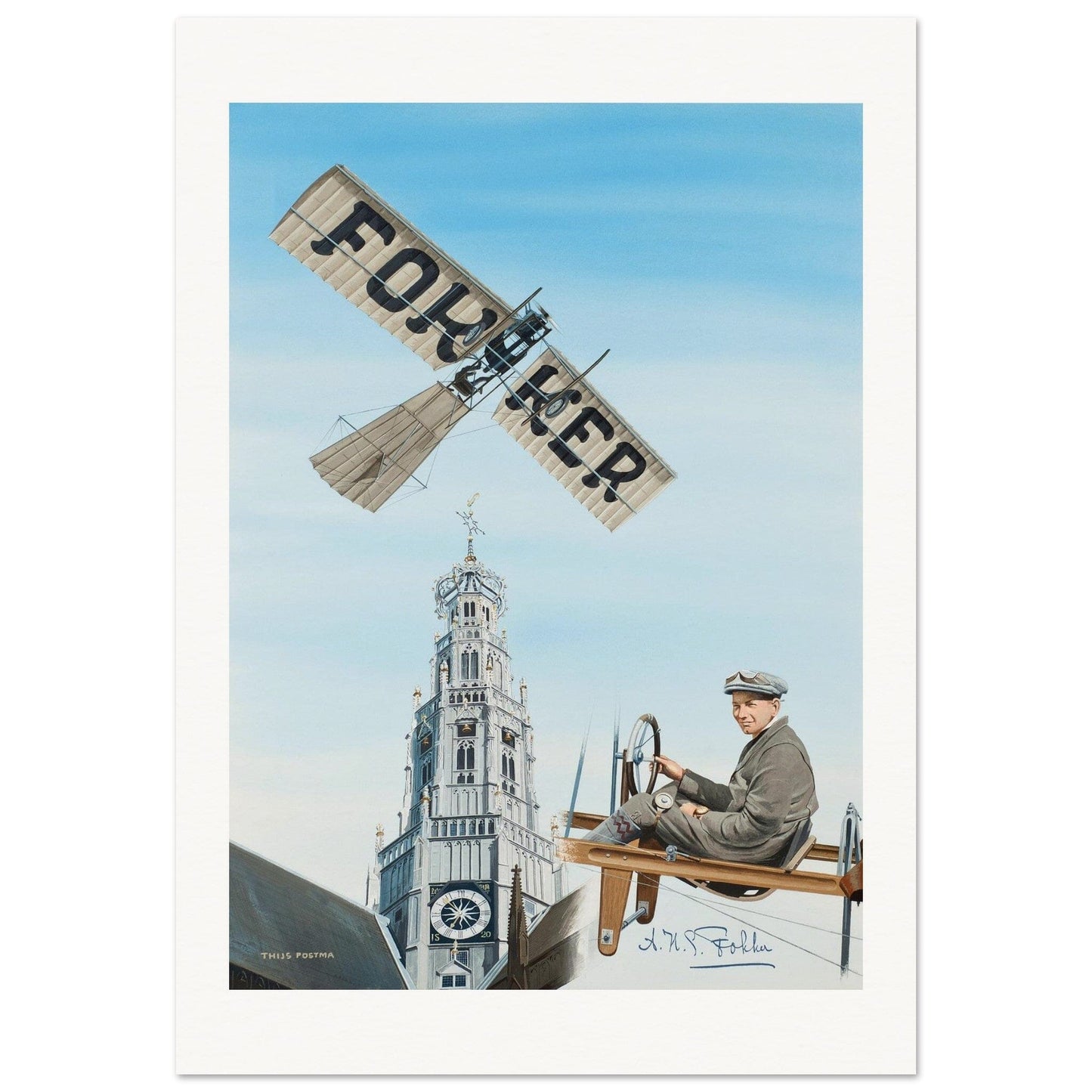 Thijs Postma - Poster - Fokker Spin No. 3 Haarlem Bavo Tower Poster Only TP Aviation Art 70x100 cm / 28x40″ 