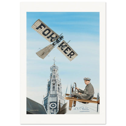 Thijs Postma - Poster - Fokker Spin No. 3 Haarlem Bavo Tower Poster Only TP Aviation Art 70x100 cm / 28x40″ 