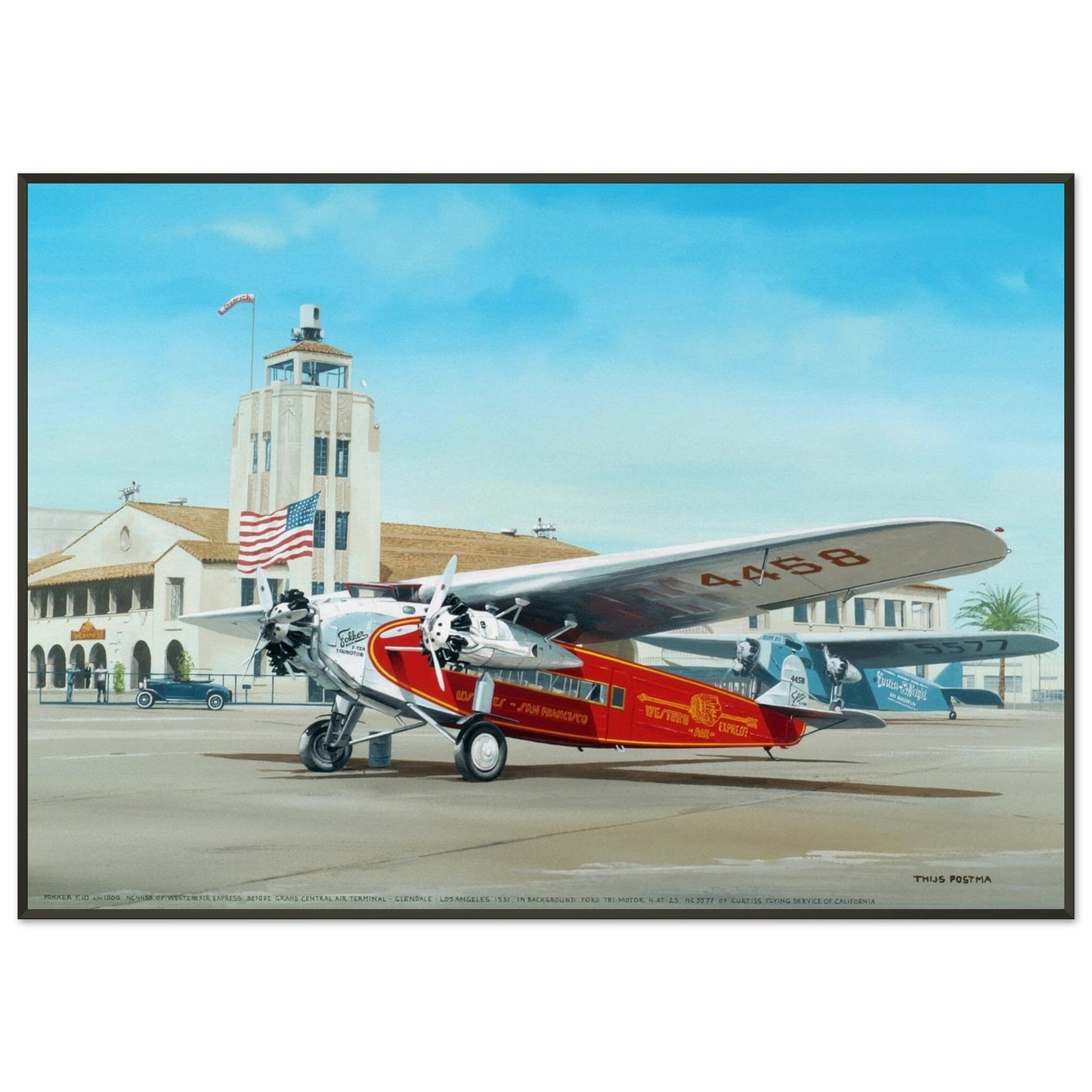 Thijs Postma - Poster - Fokker USA F.10 Glendale Los Angeles - Metal Frame Poster - Metal Frame TP Aviation Art 70x100 cm / 28x40″ 