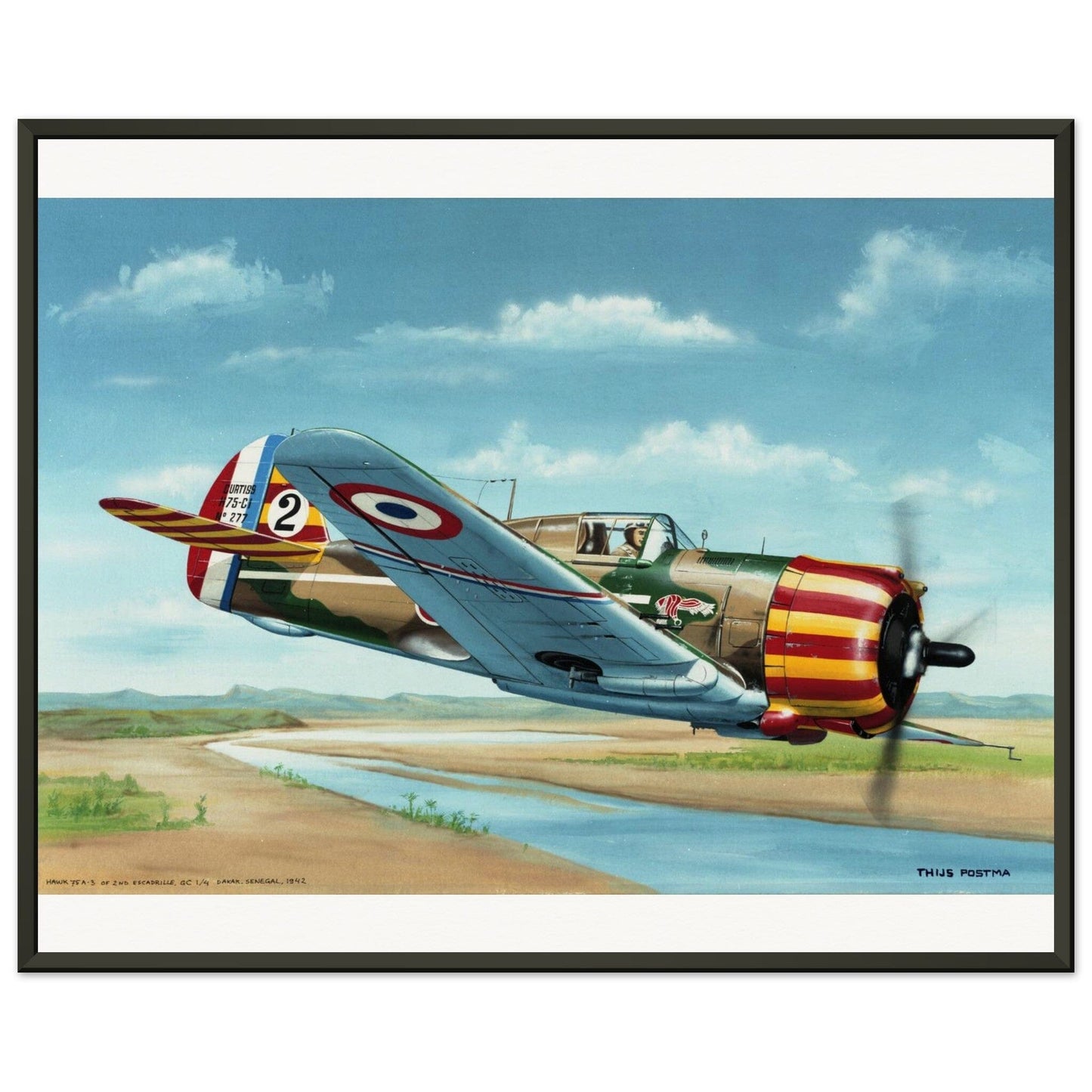 Thijs Postma - Poster - French Curtiss P-36 Over Senegal - Metal Frame Poster - Metal Frame TP Aviation Art 40x50 cm / 16x20″ 