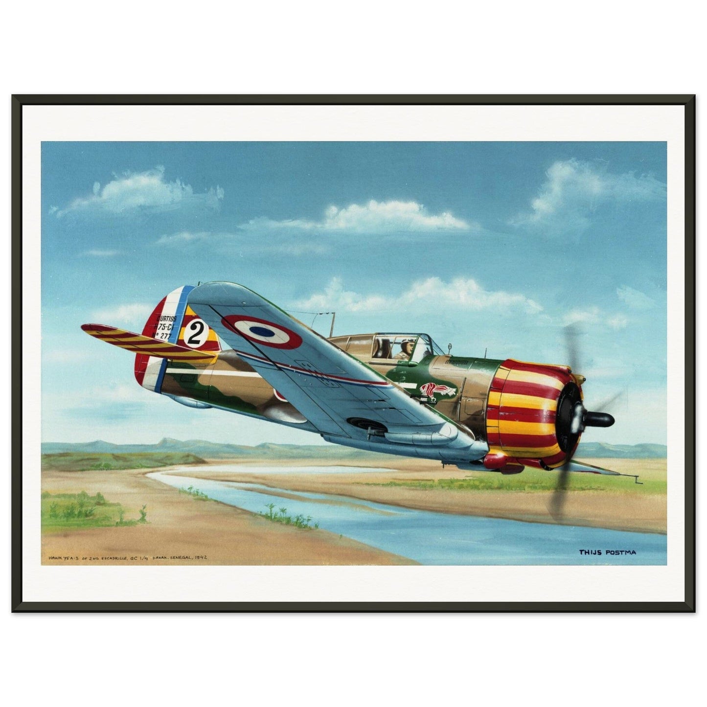 Thijs Postma - Poster - French Curtiss P-36 Over Senegal - Metal Frame Poster - Metal Frame TP Aviation Art 45x60 cm / 18x24″ 