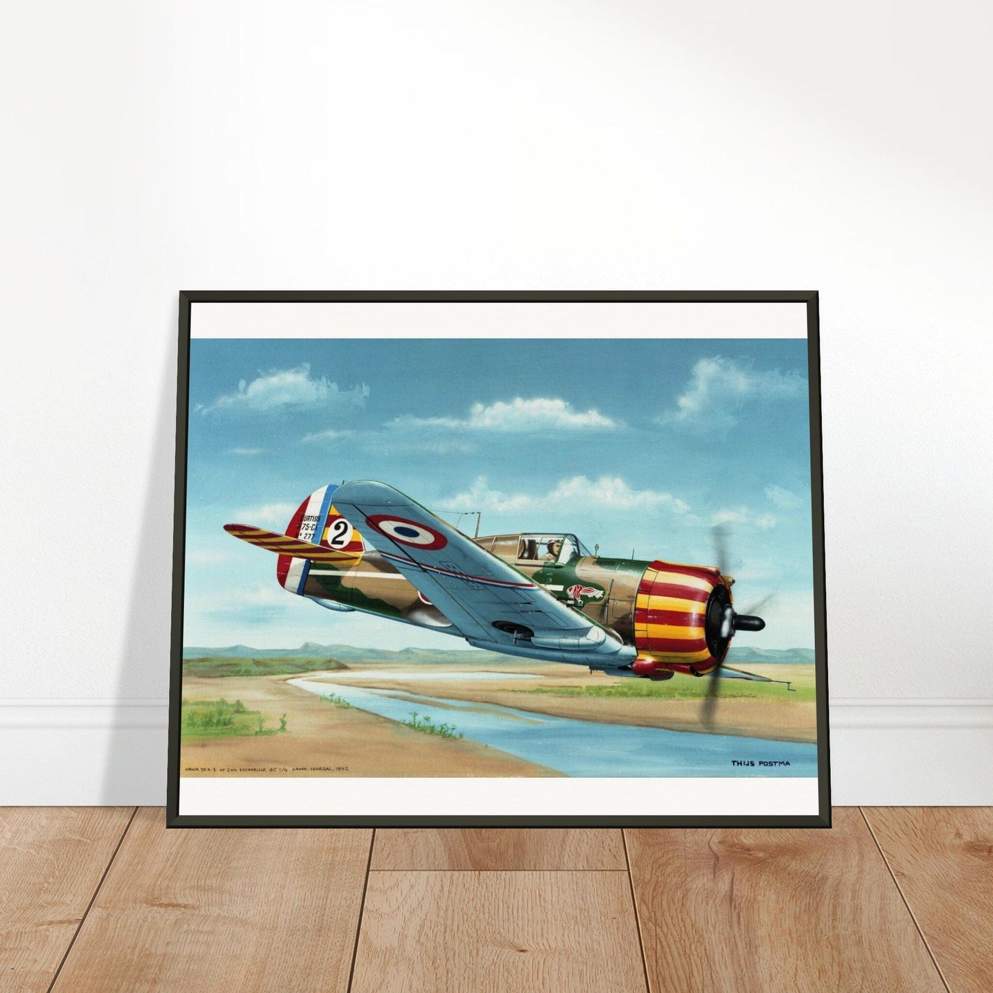 Thijs Postma - Poster - French Curtiss P-36 Over Senegal - Metal Frame Poster - Metal Frame TP Aviation Art 