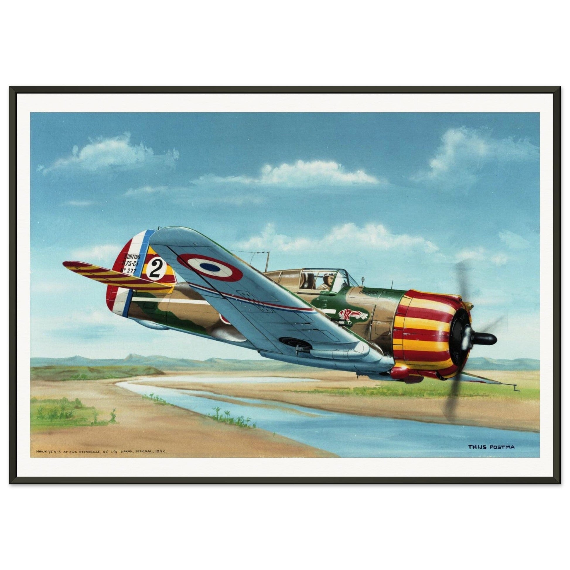Thijs Postma - Poster - French Curtiss P-36 Over Senegal - Metal Frame Poster - Metal Frame TP Aviation Art 50x70 cm / 20x28″ 