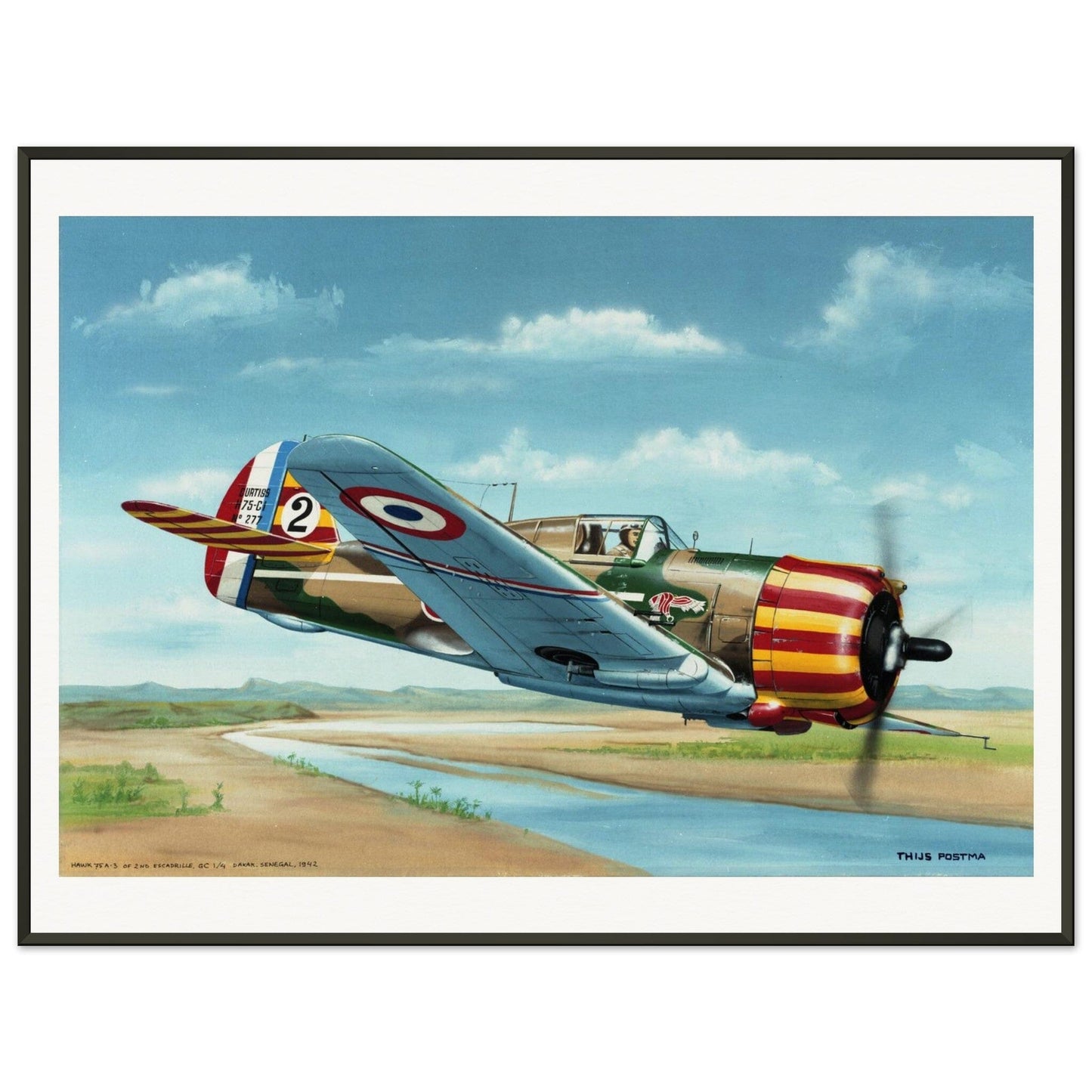 Thijs Postma - Poster - French Curtiss P-36 Over Senegal - Metal Frame Poster - Metal Frame TP Aviation Art 60x80 cm / 24x32″ 