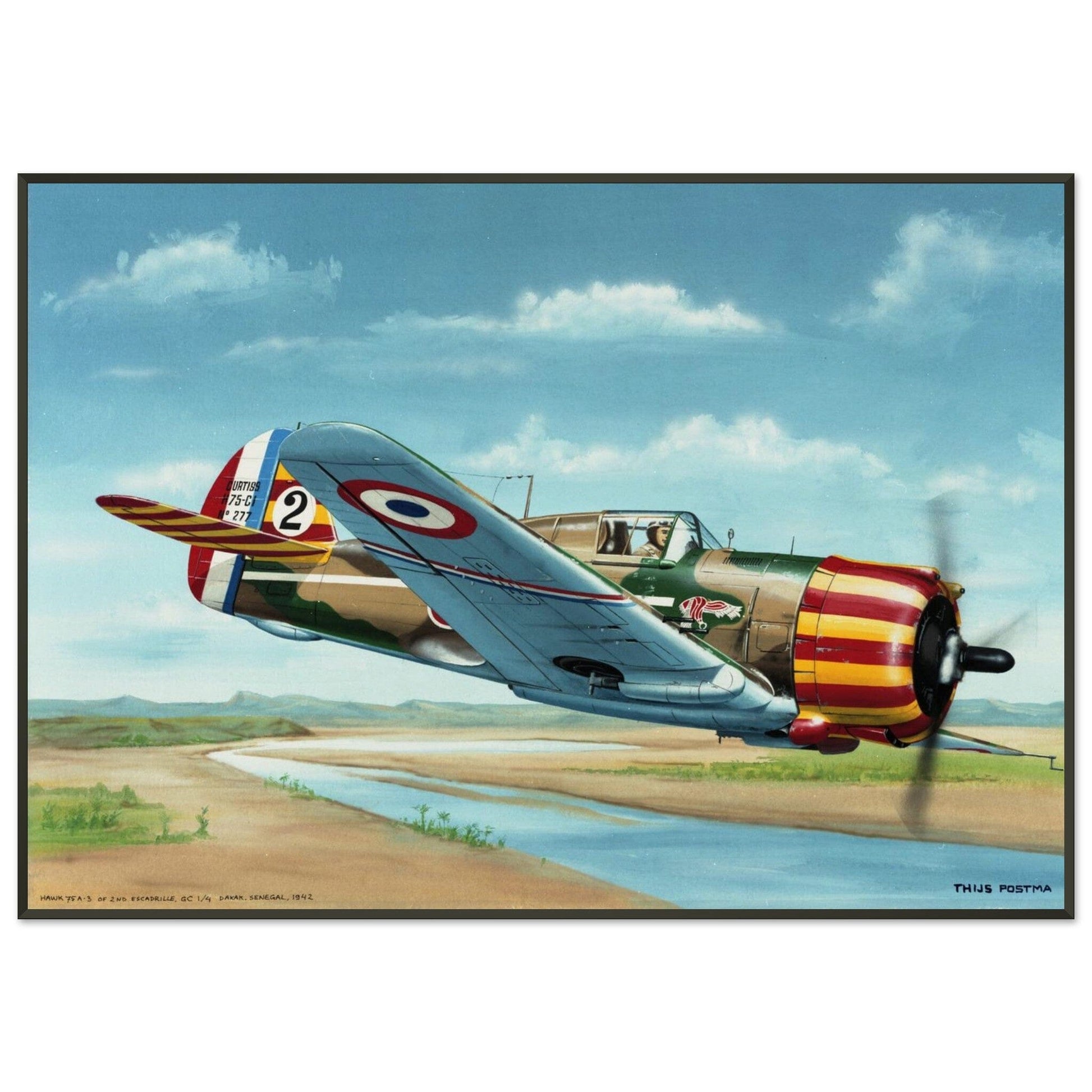 Thijs Postma - Poster - French Curtiss P-36 Over Senegal - Metal Frame Poster - Metal Frame TP Aviation Art 70x100 cm / 28x40″ 