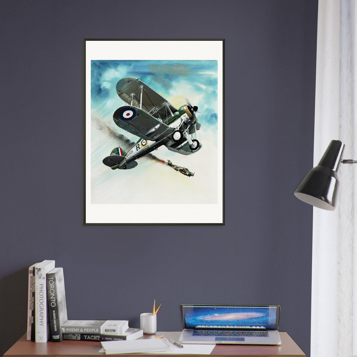 Thijs Postma - Poster - Gloster Gladiator Over Malta Shooting Down An Italian Plane - Metal Frame Poster - Metal Frame TP Aviation Art 