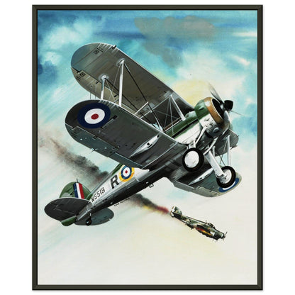 Thijs Postma - Poster - Gloster Gladiator Over Malta Shooting Down An Italian Plane - Metal Frame Poster - Metal Frame TP Aviation Art 40x50 cm / 16x20″ 