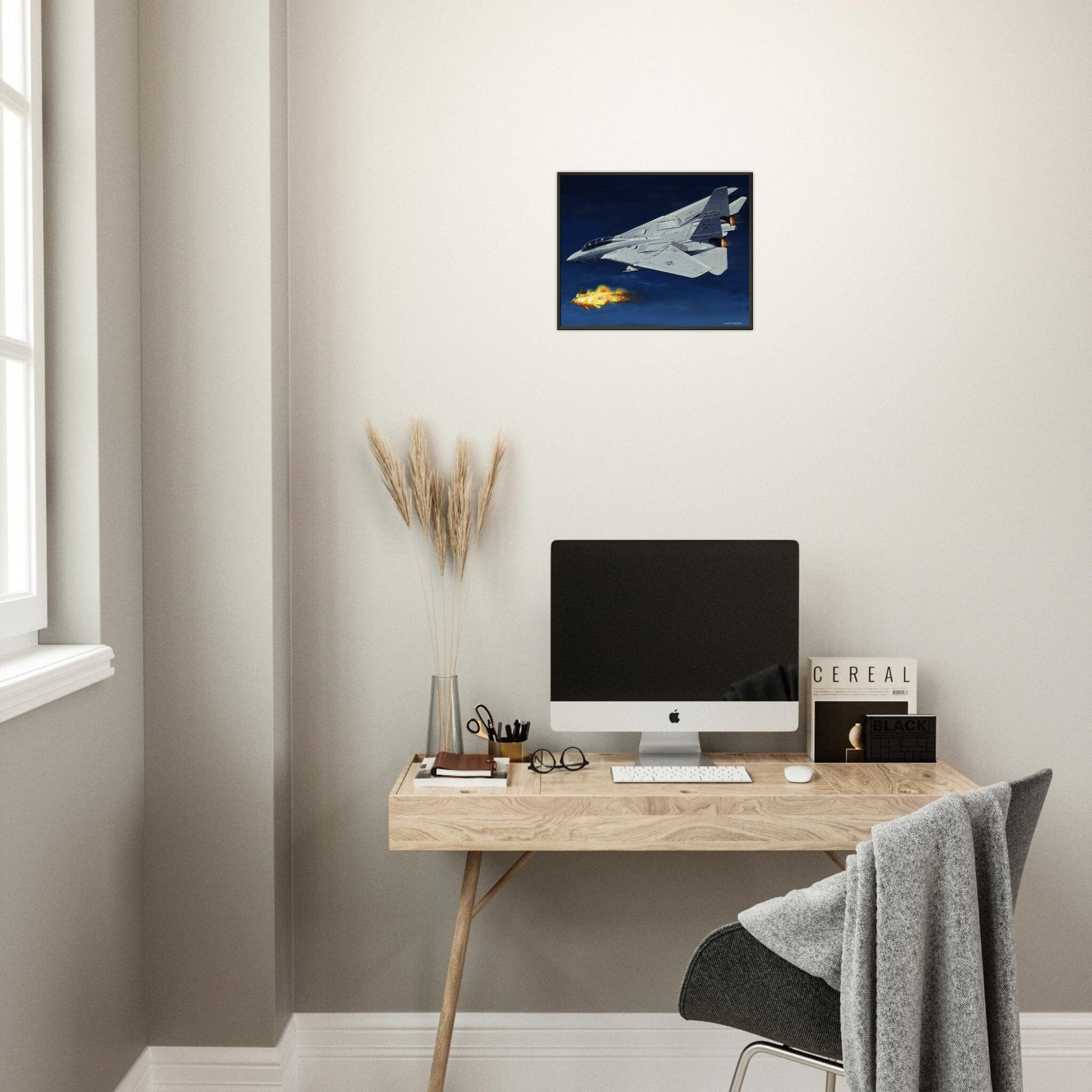 Thijs Postma - Poster - Grumman F-14 Tomcat Shooting Down A MiG-23 - Metal Frame Poster - Metal Frame TP Aviation Art 