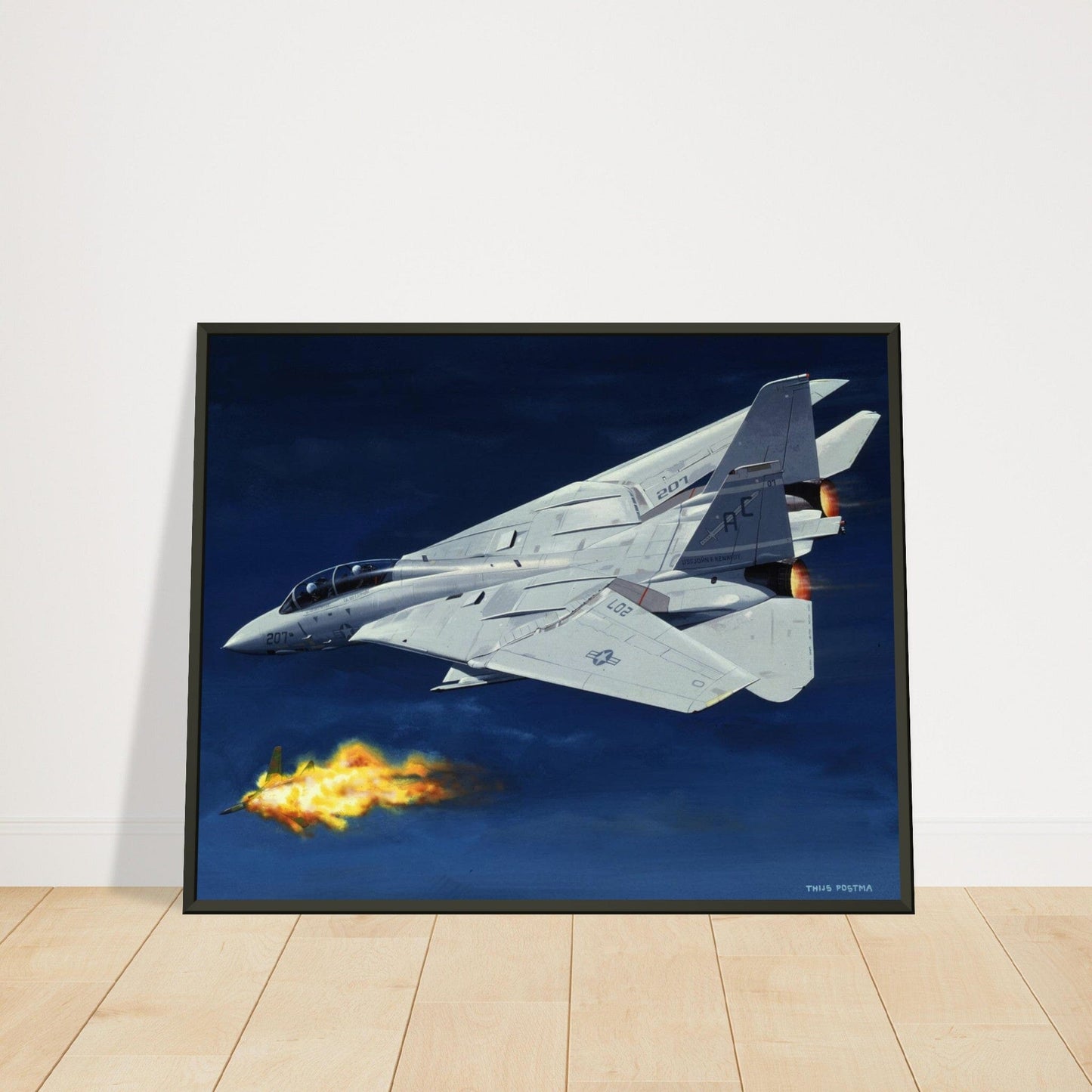 Thijs Postma - Poster - Grumman F-14 Tomcat Shooting Down A MiG-23 - Metal Frame Poster - Metal Frame TP Aviation Art 