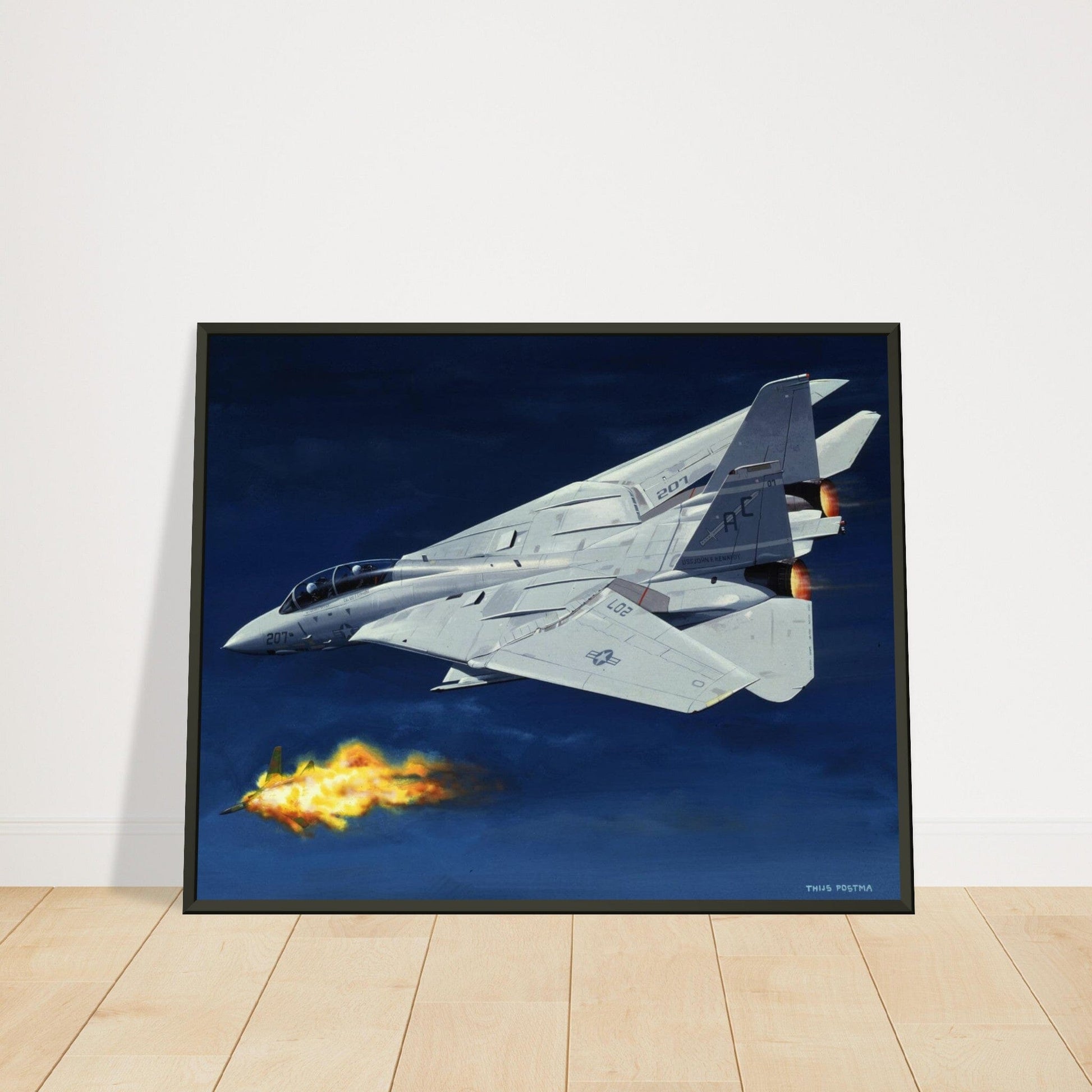 Thijs Postma - Poster - Grumman F-14 Tomcat Shooting Down A MiG-23 - Metal Frame Poster - Metal Frame TP Aviation Art 