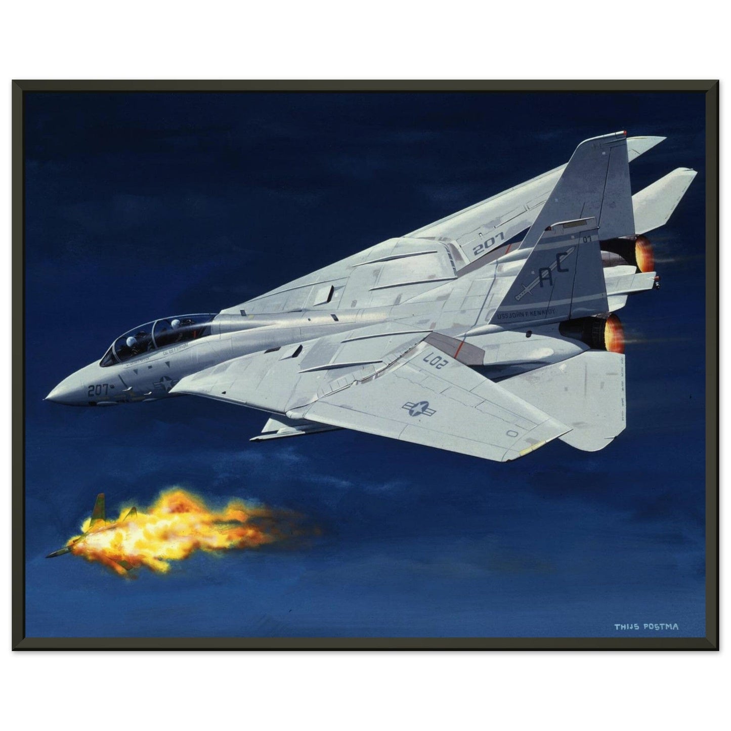 Thijs Postma - Poster - Grumman F-14 Tomcat Shooting Down A MiG-23 - Metal Frame Poster - Metal Frame TP Aviation Art 40x50 cm / 16x20″ 