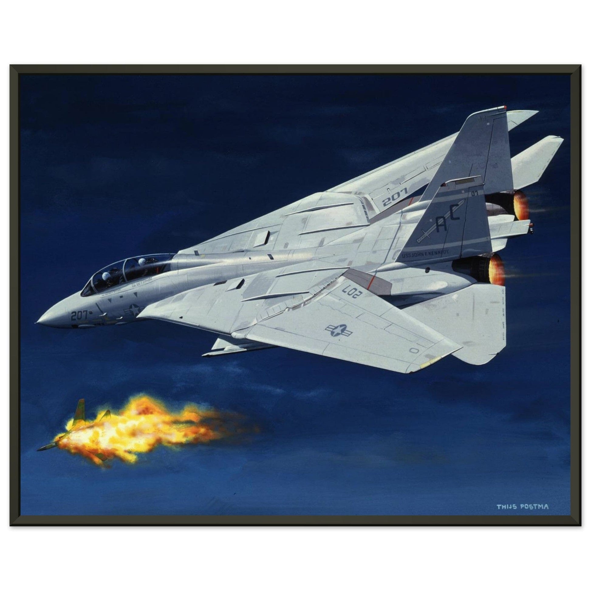 Thijs Postma - Poster - Grumman F-14 Tomcat Shooting Down A MiG-23 - Metal Frame Poster - Metal Frame TP Aviation Art 40x50 cm / 16x20″ 