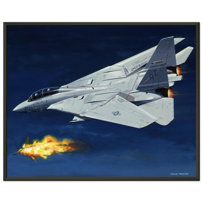 Thijs Postma - Poster - Grumman F-14 Tomcat Shooting Down A MiG-23 - Metal Frame Poster - Metal Frame TP Aviation Art 40x50 cm / 16x20″ 