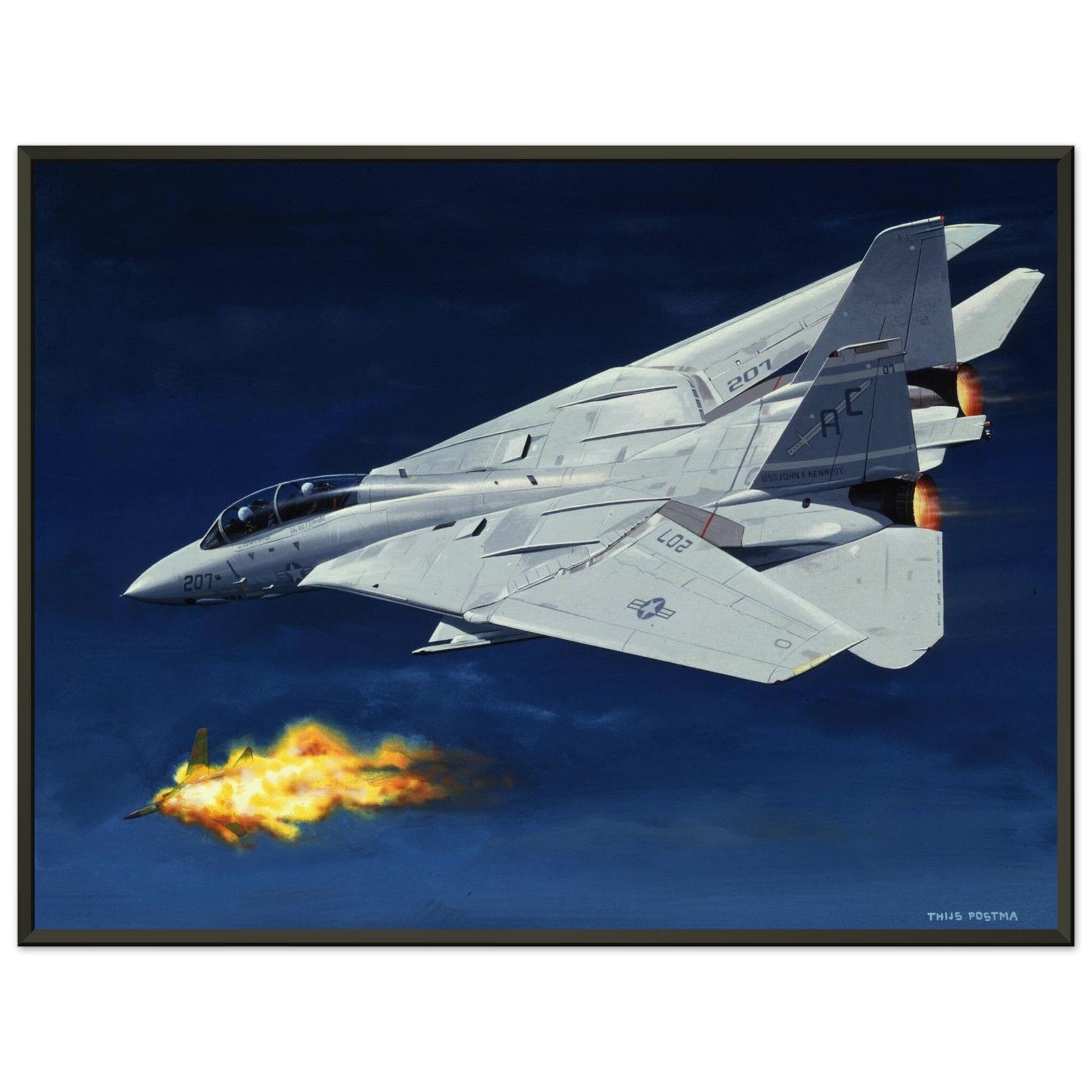 Thijs Postma - Poster - Grumman F-14 Tomcat Shooting Down A MiG-23 - Metal Frame Poster - Metal Frame TP Aviation Art 45x60 cm / 18x24″ 