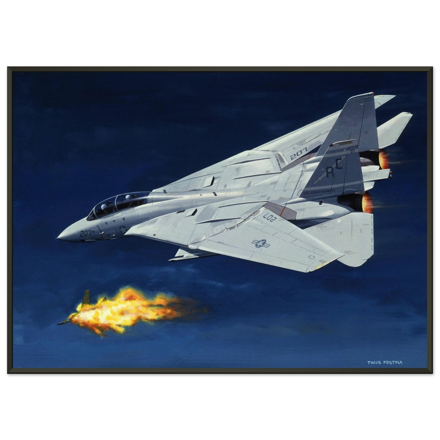 Thijs Postma - Poster - Grumman F-14 Tomcat Shooting Down A MiG-23 - Metal Frame Poster - Metal Frame TP Aviation Art 50x70 cm / 20x28″ 