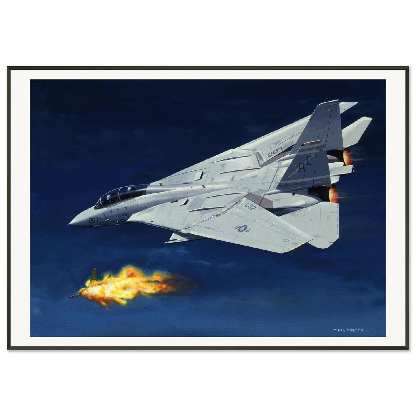 Thijs Postma - Poster - Grumman F-14 Tomcat Shooting Down A MiG-23 - Metal Frame Poster - Metal Frame TP Aviation Art 70x100 cm / 28x40″ 