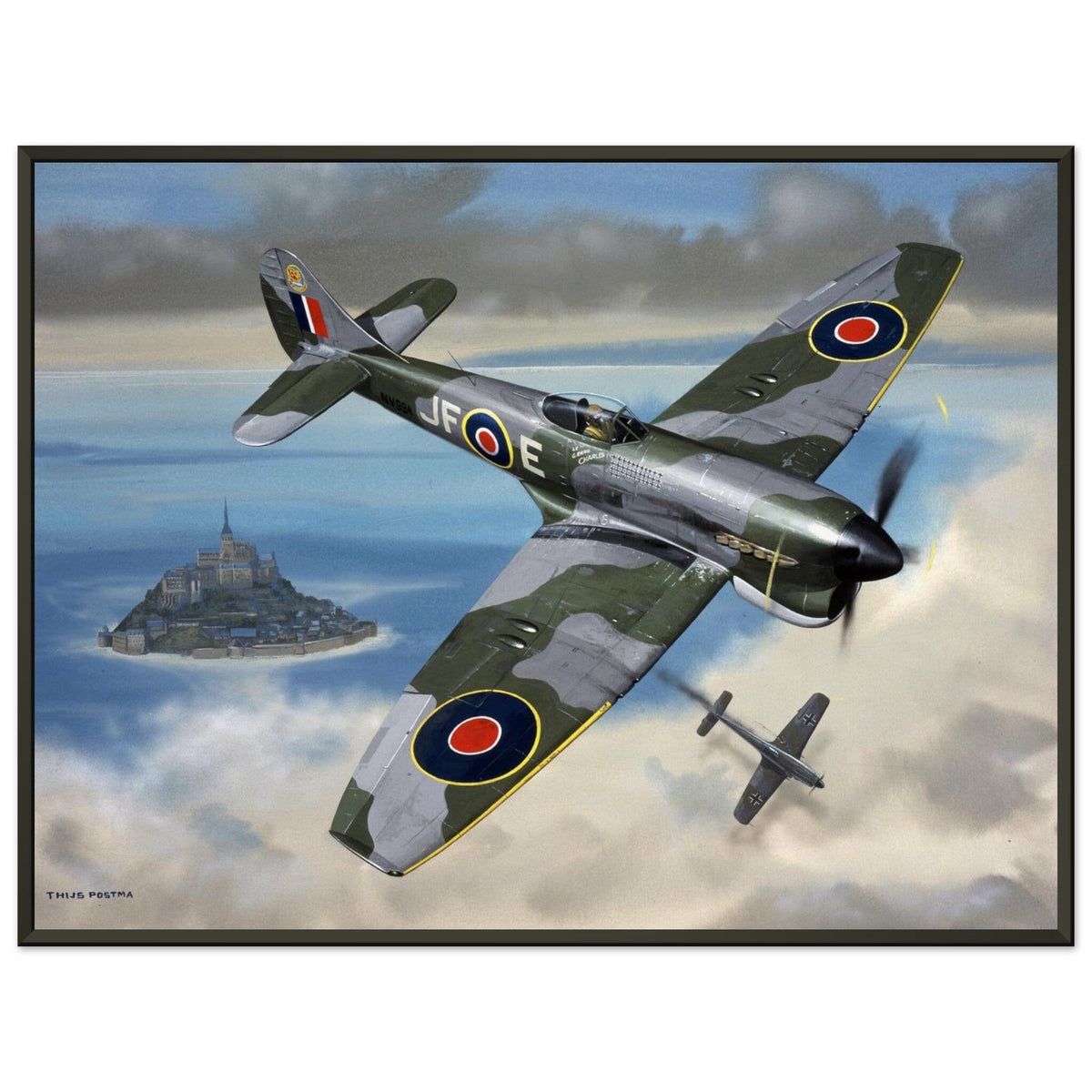 Thijs Postma - Poster - Hawker Tempest JF-E Downing A German Fighter - Metal Frame Poster - Metal Frame TP Aviation Art 45x60 cm / 18x24″ 