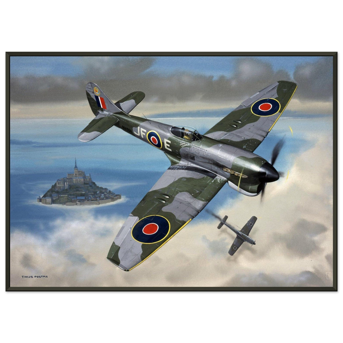 Thijs Postma - Poster - Hawker Tempest JF-E Downing A German Fighter - Metal Frame Poster - Metal Frame TP Aviation Art 50x70 cm / 20x28″ 