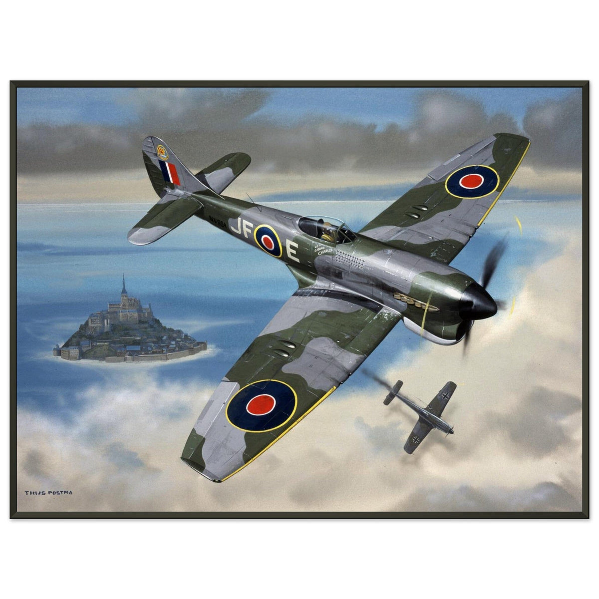 Thijs Postma - Poster - Hawker Tempest JF-E Downing A German Fighter - Metal Frame Poster - Metal Frame TP Aviation Art 60x80 cm / 24x32″ 