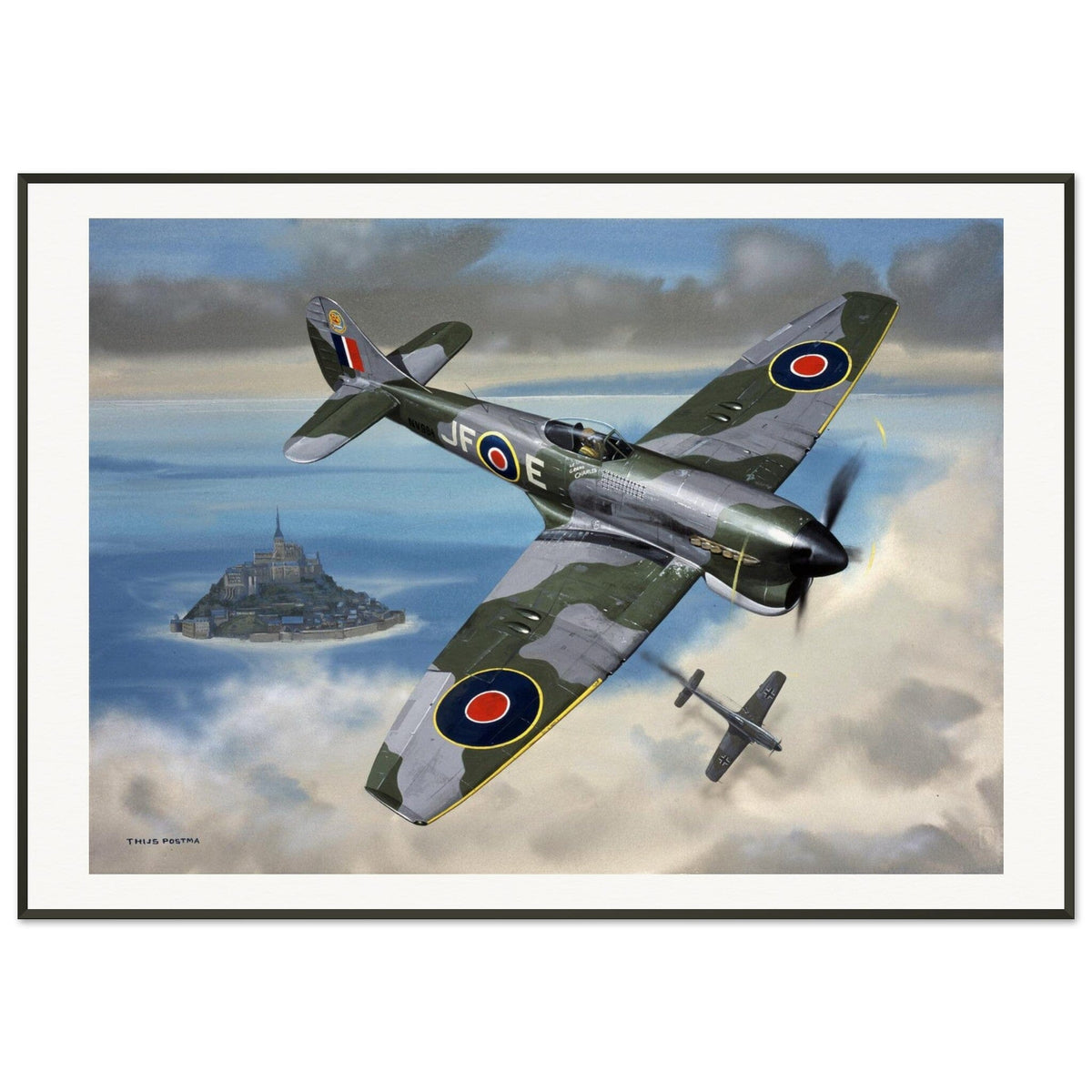 Thijs Postma - Poster - Hawker Tempest JF-E Downing A German Fighter - Metal Frame Poster - Metal Frame TP Aviation Art 70x100 cm / 28x40″ 