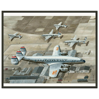Thijs Postma - Poster - Lockheed L-049 Constellation PH-TAU Low Pass Schiphol 1947 - Metal Frame Poster - Metal Frame TP Aviation Art 40x50 cm / 16x20″ 