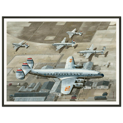 Thijs Postma - Poster - Lockheed L-049 Constellation PH-TAU Low Pass Schiphol 1947 - Metal Frame Poster - Metal Frame TP Aviation Art 45x60 cm / 18x24″ 