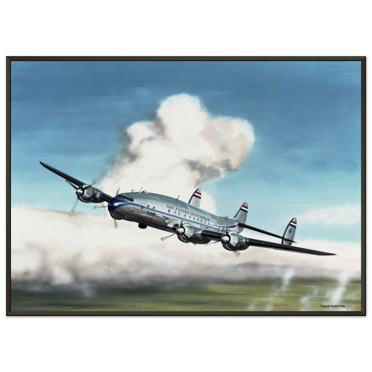 Thijs Postma - Poster - Lockheed L-049 PH-TAV Venlo Flying - Metal Frame Poster - Metal Frame TP Aviation Art 50x70 cm / 20x28″ 