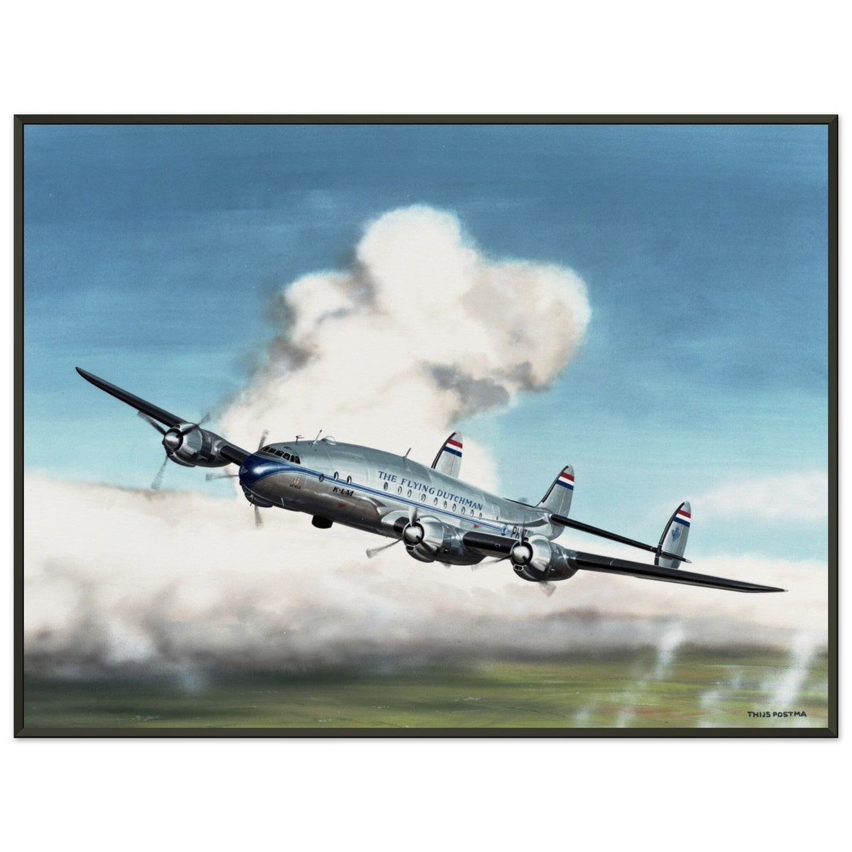 Thijs Postma - Poster - Lockheed L-049 PH-TAV Venlo Flying - Metal Frame Poster - Metal Frame TP Aviation Art 60x80 cm / 24x32″ 