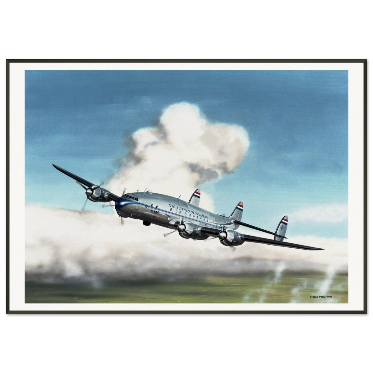Thijs Postma - Poster - Lockheed L-049 PH-TAV Venlo Flying - Metal Frame Poster - Metal Frame TP Aviation Art 70x100 cm / 28x40″ 
