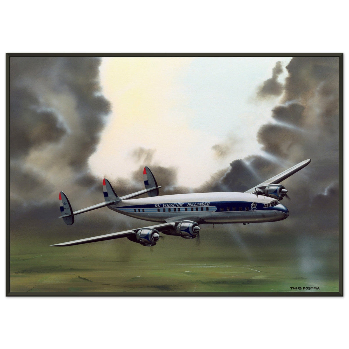 Thijs Postma - Poster - Lockheed L-1049 PH-LKD Open Skies - Metal Frame Poster - Metal Frame TP Aviation Art 50x70 cm / 20x28″ 