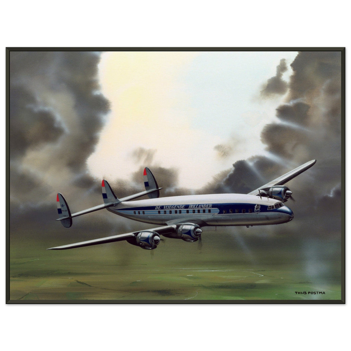 Thijs Postma - Poster - Lockheed L-1049 PH-LKD Open Skies - Metal Frame Poster - Metal Frame TP Aviation Art 60x80 cm / 24x32″ 