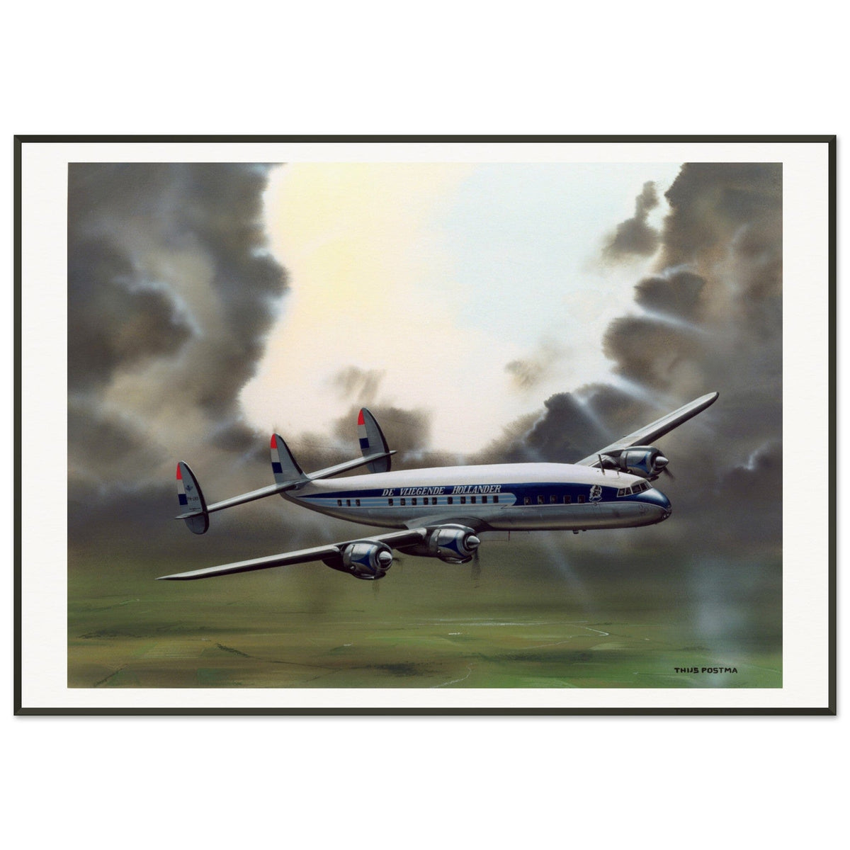 Thijs Postma - Poster - Lockheed L-1049 PH-LKD Open Skies - Metal Frame Poster - Metal Frame TP Aviation Art 70x100 cm / 28x40″ 