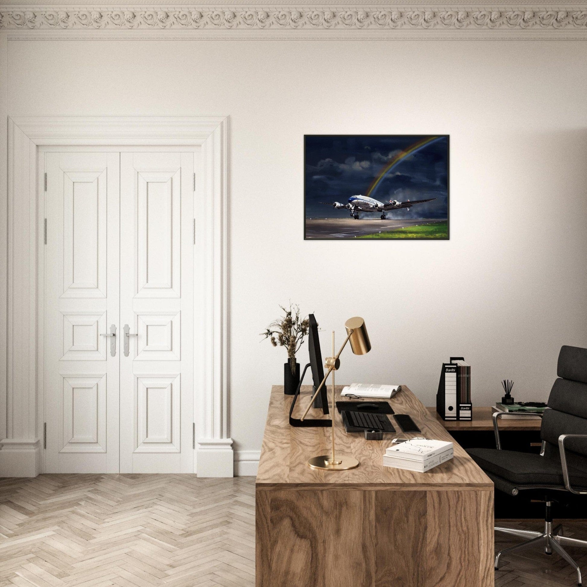 Thijs Postma - Poster - Lockheed L-749 Constellation Under The Rainbow - Metal Frame Poster - Metal Frame TP Aviation Art 