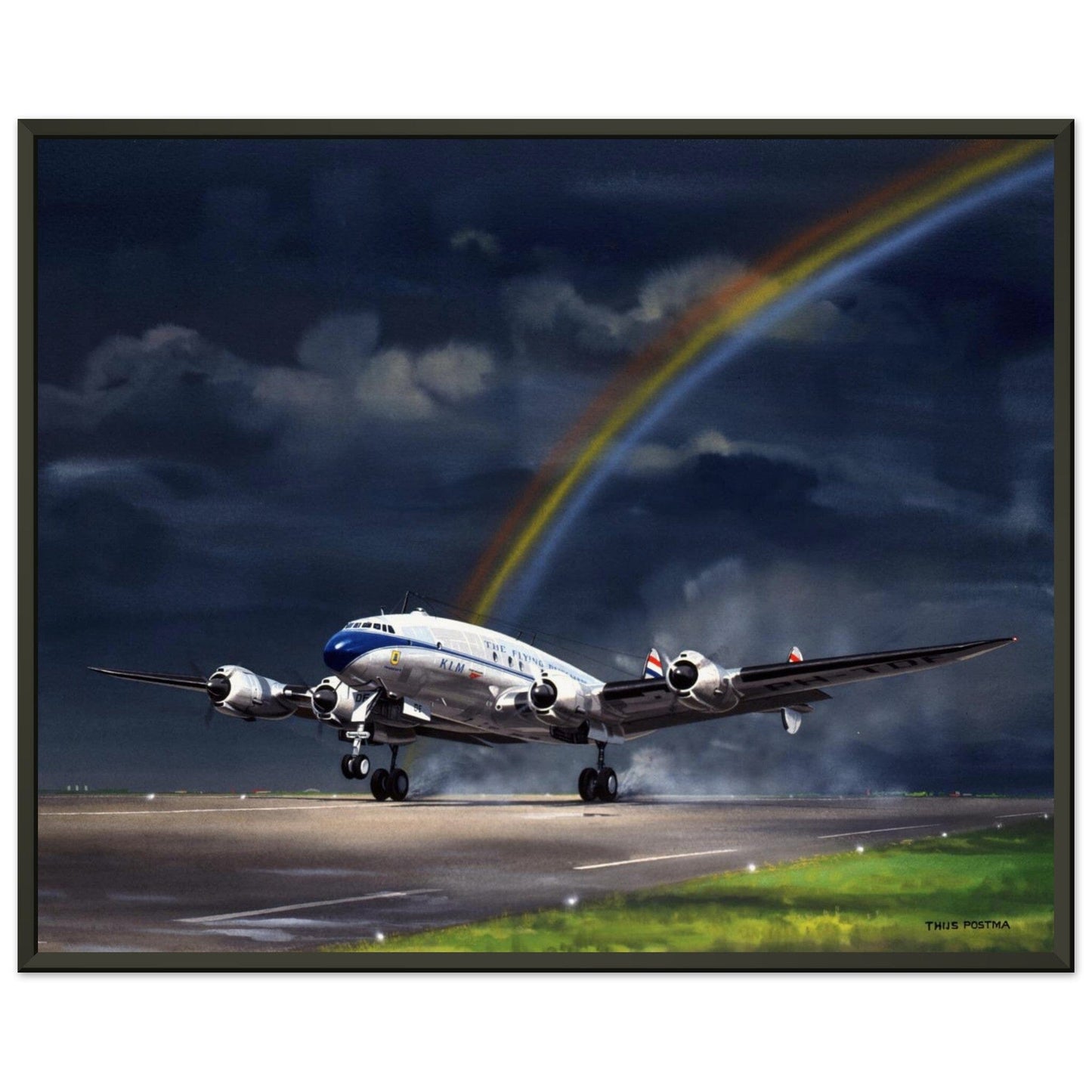 Thijs Postma - Poster - Lockheed L-749 Constellation Under The Rainbow - Metal Frame Poster - Metal Frame TP Aviation Art 40x50 cm / 16x20″ 