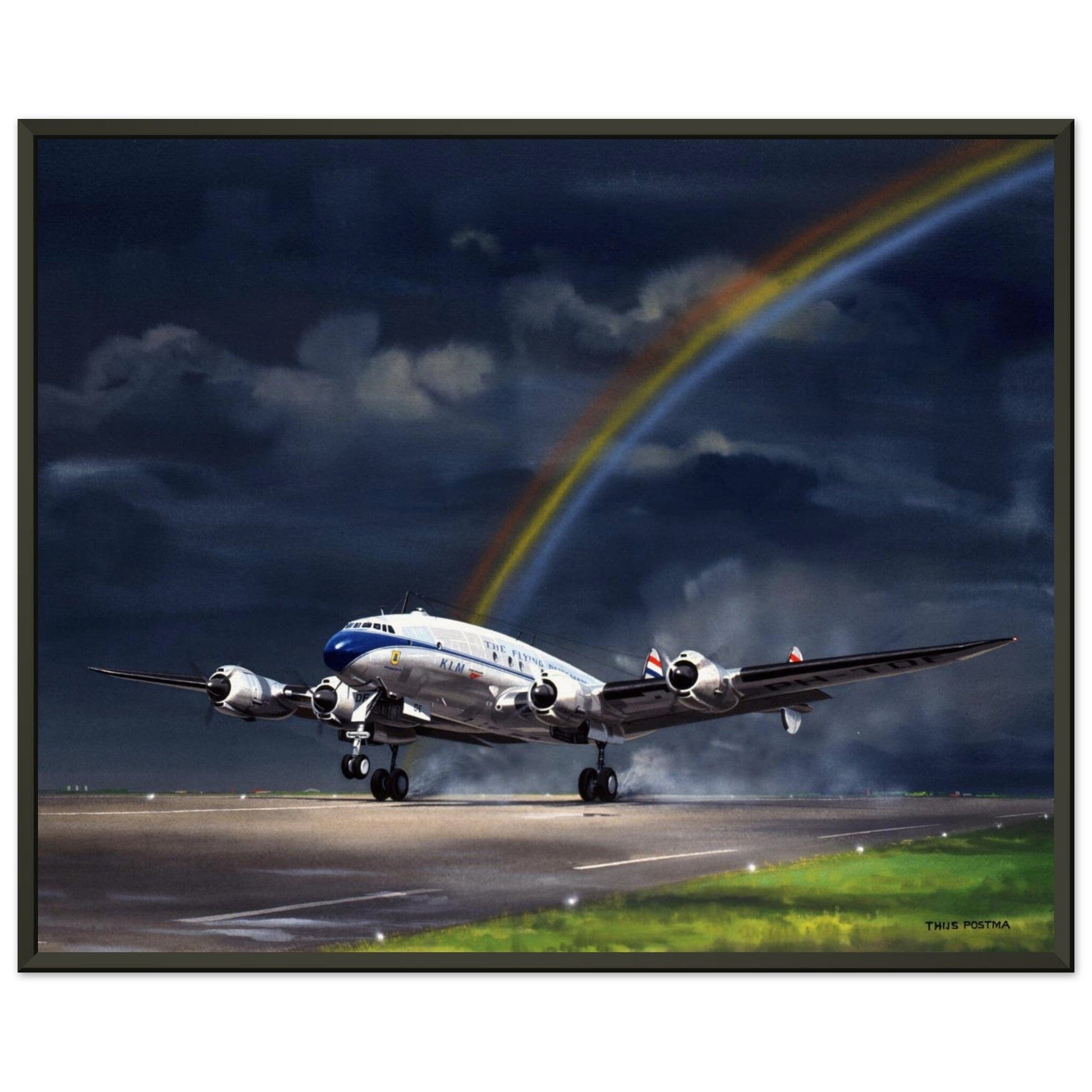 Thijs Postma - Poster - Lockheed L-749 Constellation Under The Rainbow - Metal Frame Poster - Metal Frame TP Aviation Art 40x50 cm / 16x20″ 