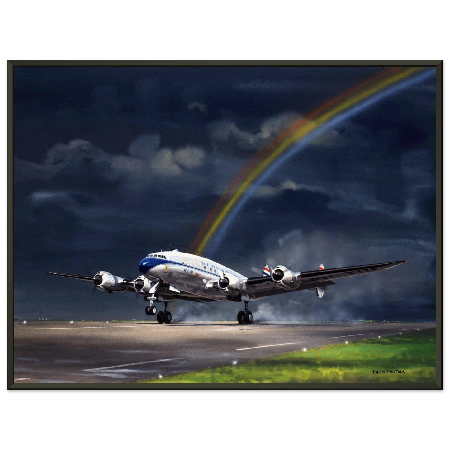 Thijs Postma - Poster - Lockheed L-749 Constellation Under The Rainbow - Metal Frame Poster - Metal Frame TP Aviation Art 45x60 cm / 18x24″ 