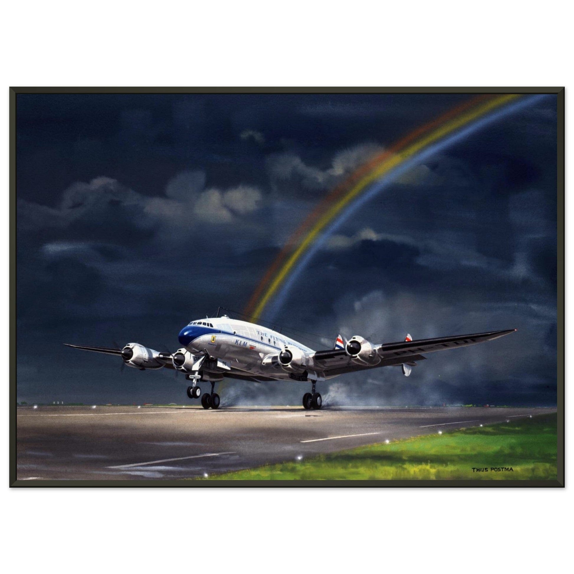 Thijs Postma - Poster - Lockheed L-749 Constellation Under The Rainbow - Metal Frame Poster - Metal Frame TP Aviation Art 50x70 cm / 20x28″ 