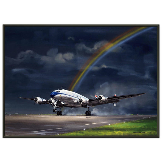 Thijs Postma - Poster - Lockheed L-749 Constellation Under The Rainbow - Metal Frame Poster - Metal Frame TP Aviation Art 50x70 cm / 20x28″ 