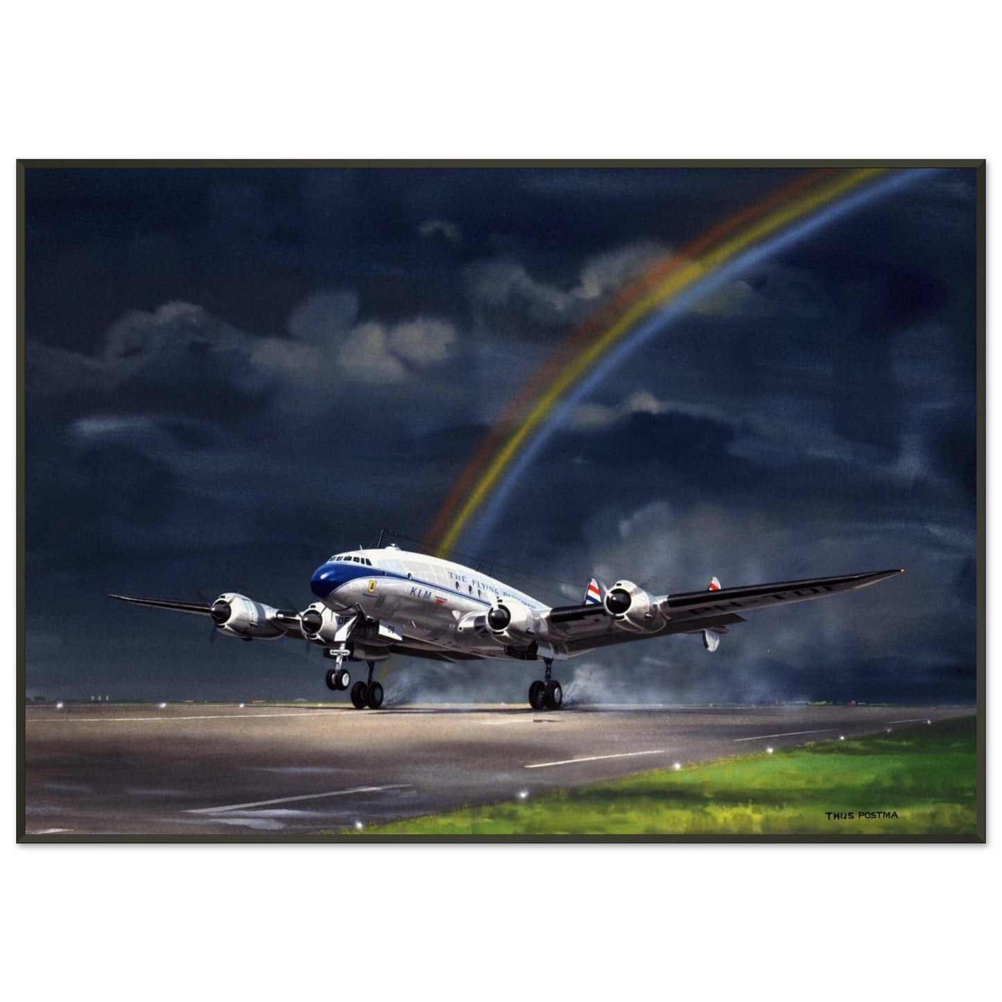 Thijs Postma - Poster - Lockheed L-749 Constellation Under The Rainbow - Metal Frame Poster - Metal Frame TP Aviation Art 70x100 cm / 28x40″ 