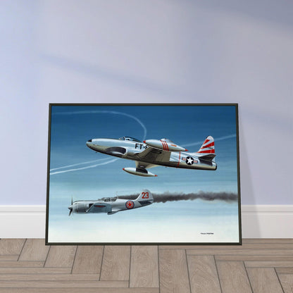 Thijs Postma - Poster - Lockheed P-80 Shooting A Lavochkin La-9 Over Korea - Metal Frame Poster - Metal Frame TP Aviation Art 