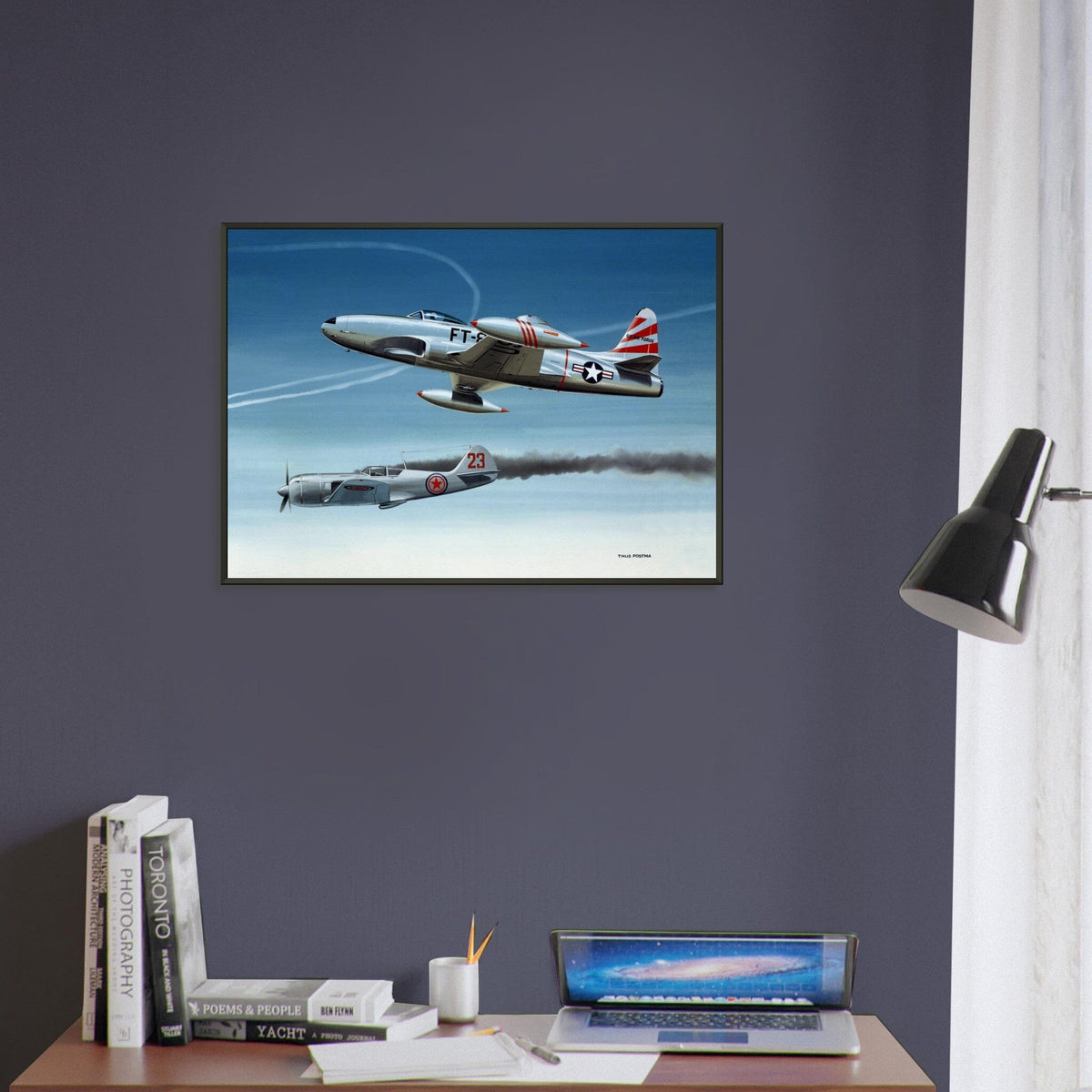 Thijs Postma - Poster - Lockheed P-80 Shooting A Lavochkin La-9 Over Korea - Metal Frame Poster - Metal Frame TP Aviation Art 