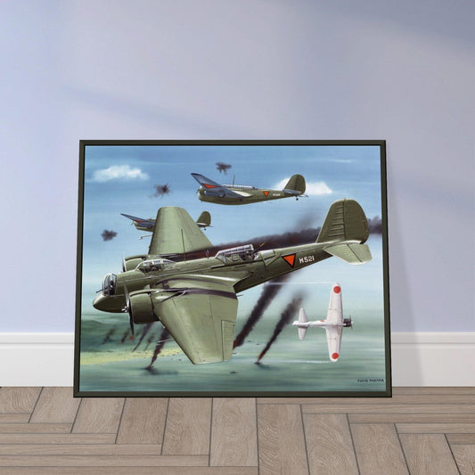 Thijs Postma - Poster - Martin 139 KNIL Attacking Japanese - Metal Frame Poster - Metal Frame TP Aviation Art 