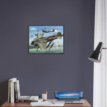 Thijs Postma - Poster - Martin 139 KNIL Attacking Japanese - Metal Frame Poster - Metal Frame TP Aviation Art 