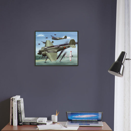 Thijs Postma - Poster - Martin 139 KNIL Attacking Japanese - Metal Frame Poster - Metal Frame TP Aviation Art 