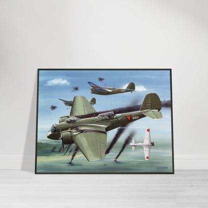 Thijs Postma - Poster - Martin 139 KNIL Attacking Japanese - Metal Frame Poster - Metal Frame TP Aviation Art 60x80 cm / 24x32″ 