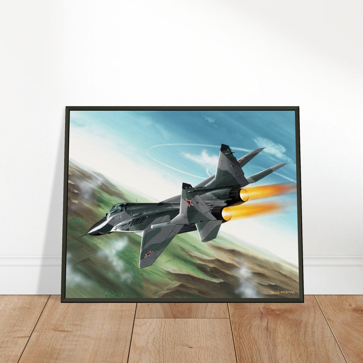 Thijs Postma - Poster - MiG-29 Full Afterburners - Metal Frame Poster - Metal Frame TP Aviation Art 40x50 cm / 16x20″ 