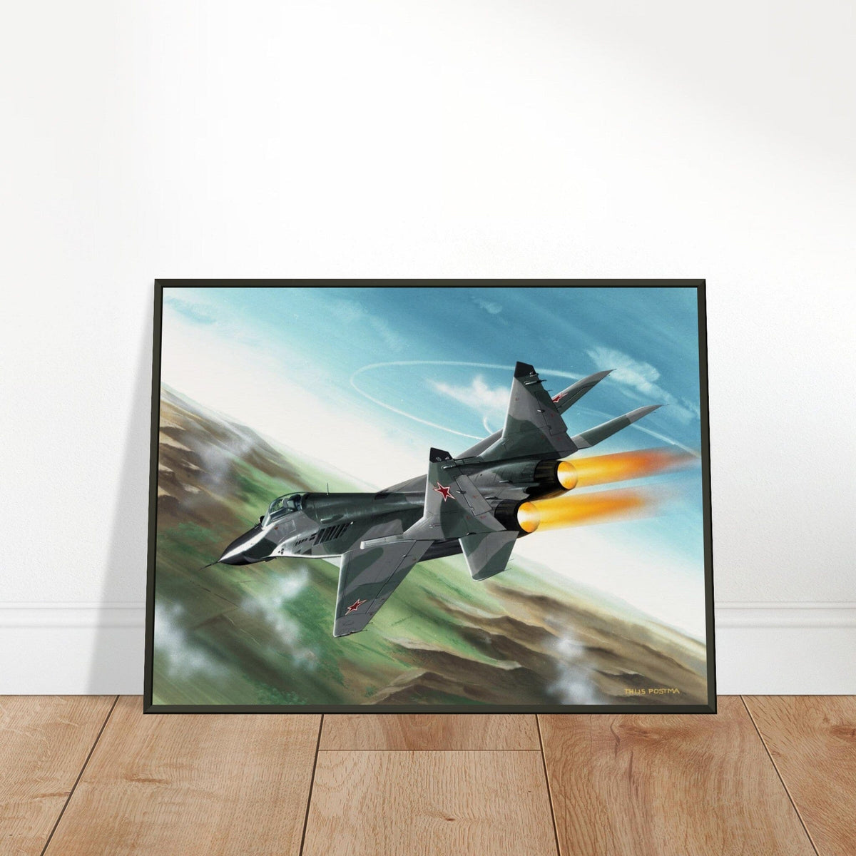 Thijs Postma - Poster - MiG-29 Full Afterburners - Metal Frame Poster - Metal Frame TP Aviation Art 45x60 cm / 18x24″ 