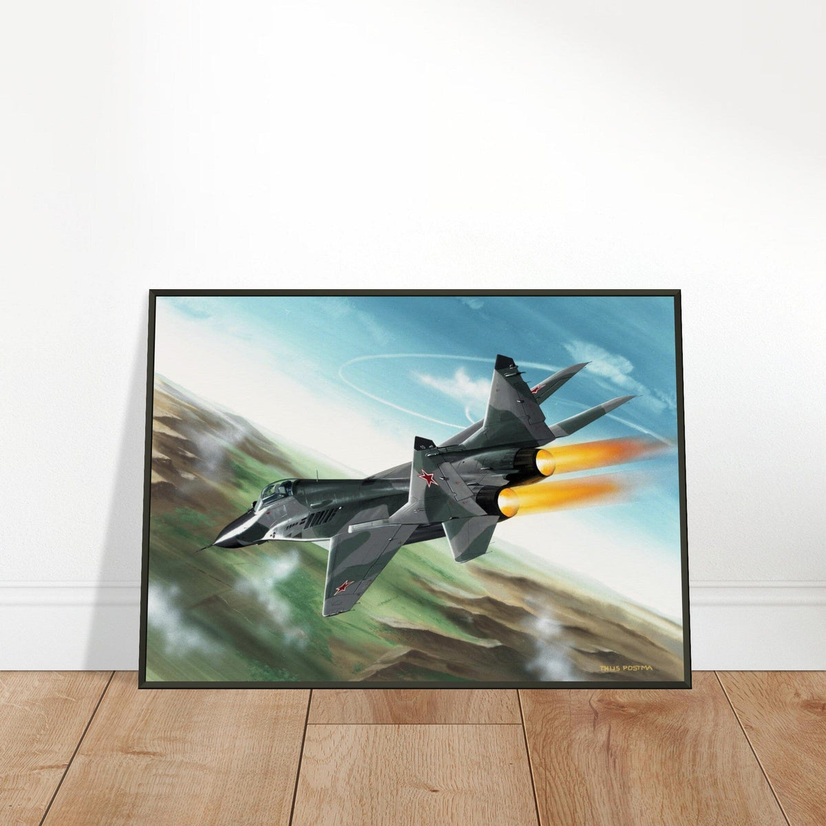 Thijs Postma - Poster - MiG-29 Full Afterburners - Metal Frame Poster - Metal Frame TP Aviation Art 50x70 cm / 20x28″ 
