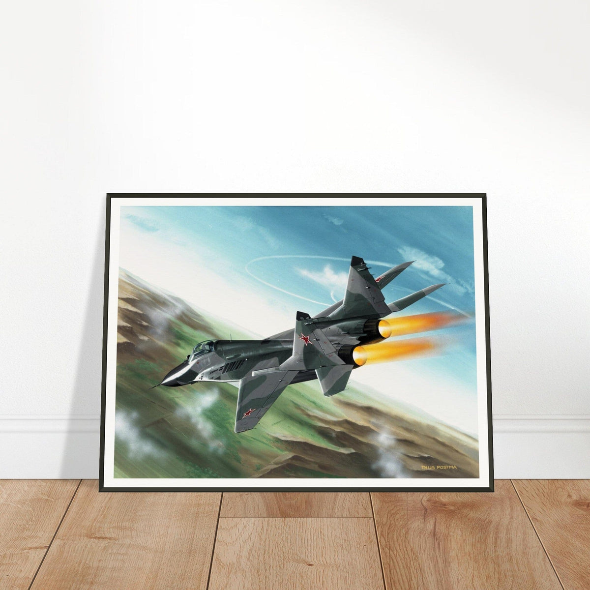 Thijs Postma - Poster - MiG-29 Full Afterburners - Metal Frame Poster - Metal Frame TP Aviation Art 60x80 cm / 24x32″ 